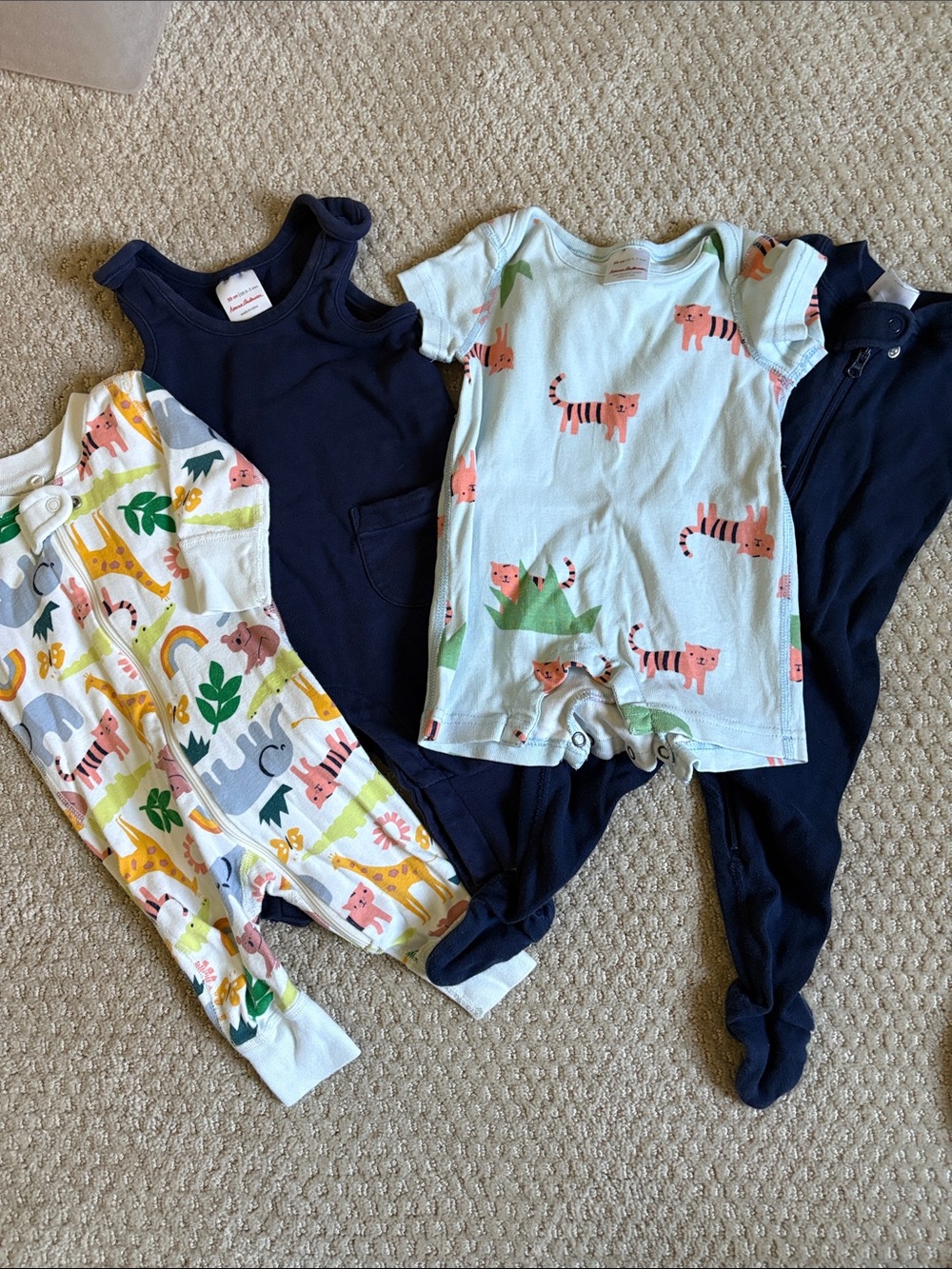 Mixed Baby Romper Set - Navy & Light Blue with Animal Prints